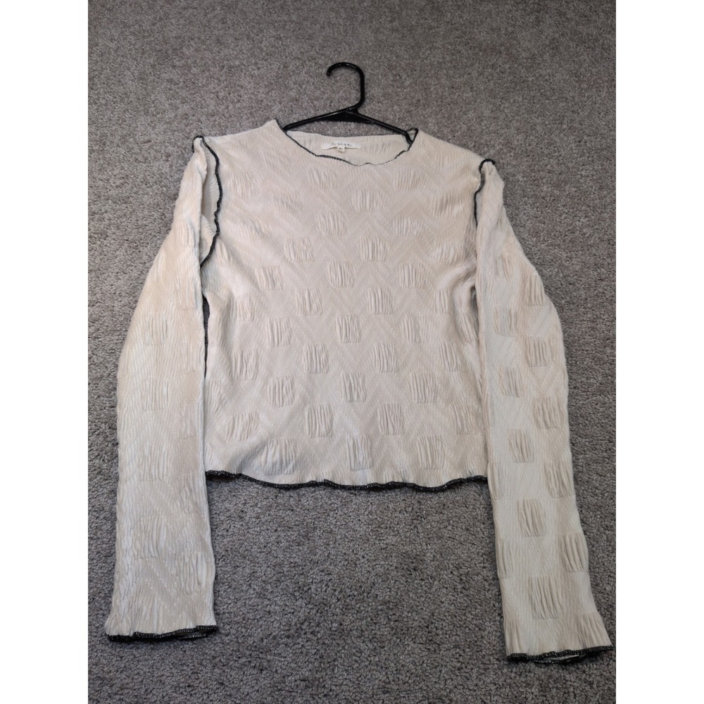 Et Clet Cream Textured Popcorn Knit Long Sleeve Top Black Lettuce Edge M